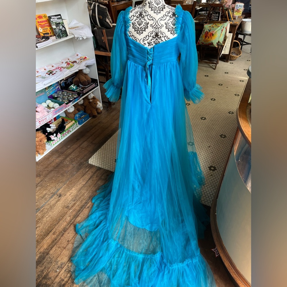Elegant Blue Off or On Shoulder Maternity Dress - Picture 5 of 11